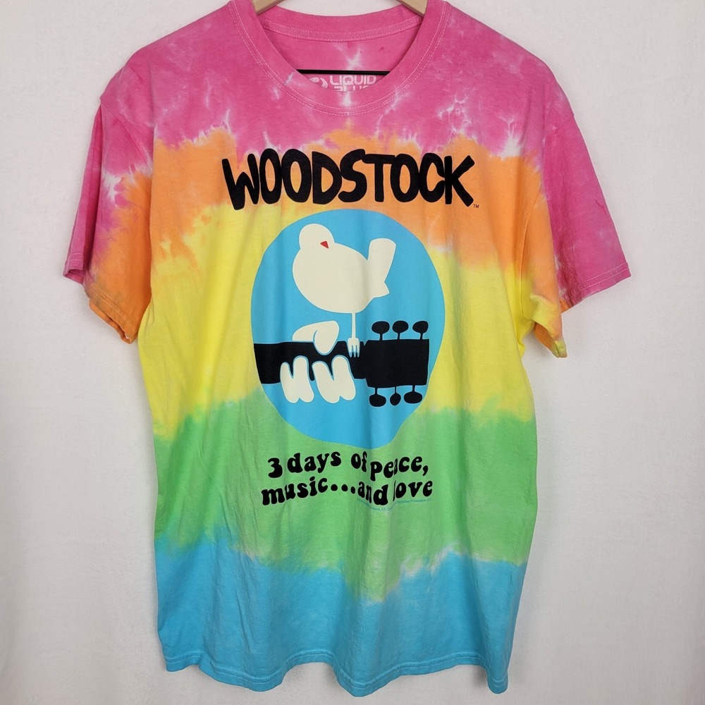 Liquid Blue Woodstock Rainbow Banded Tie-Dye T-Shirt Womens L Hippie Psychedelic